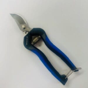 Here's an alt tag for the image: Blue-handled bypass pruning shears.